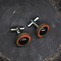 Wood Cufflinks with Black Agate Stone #51