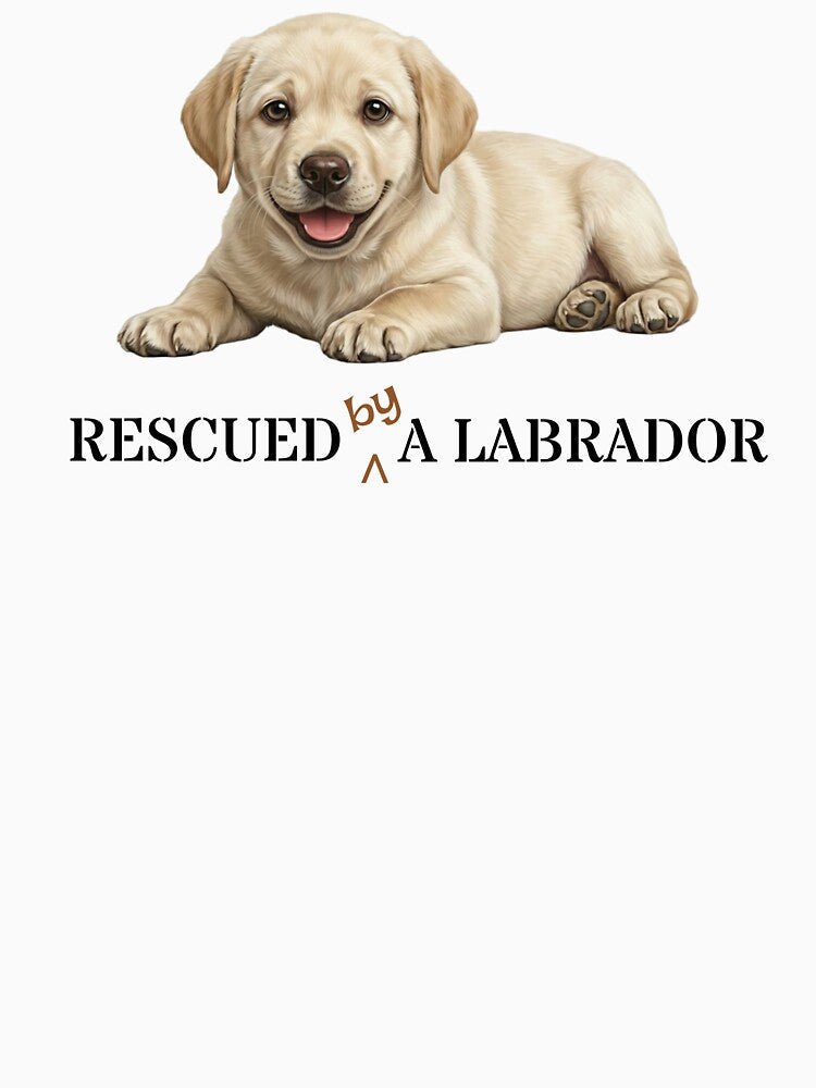 Yellow Labrador Puppy Owner Gift: Rescued (by) a Labrador by MFOriginals Unisex T-shirt, Sweatshirt, Hoodie, Long Sleeve Tee