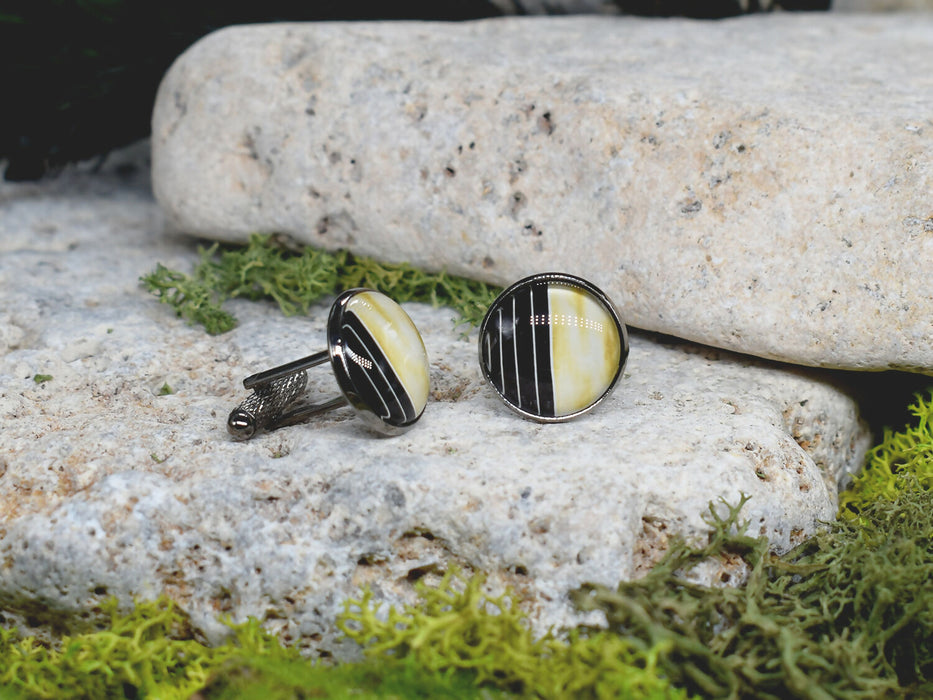 Black Steel Cufflinks with Abstract Glass #76