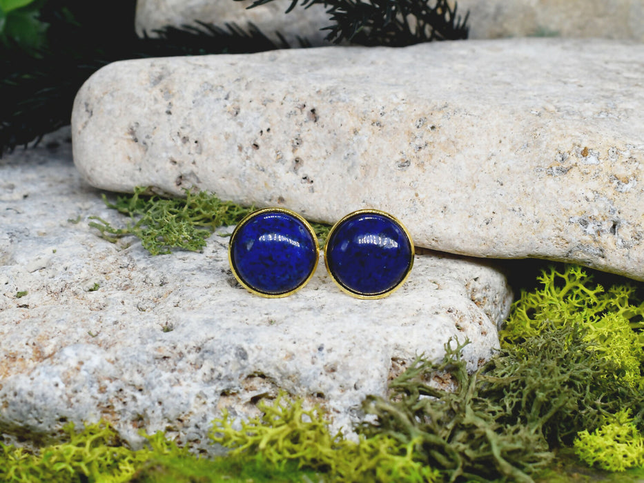 Gold Steel Cufflinks with Lapis Lazuli Stone #53