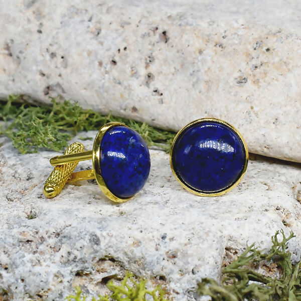 Gold Steel Cufflinks with Lapis Lazuli Stone #53