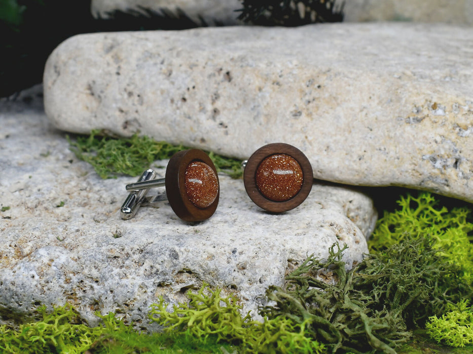 Wood Cufflinks with Sandstone #48