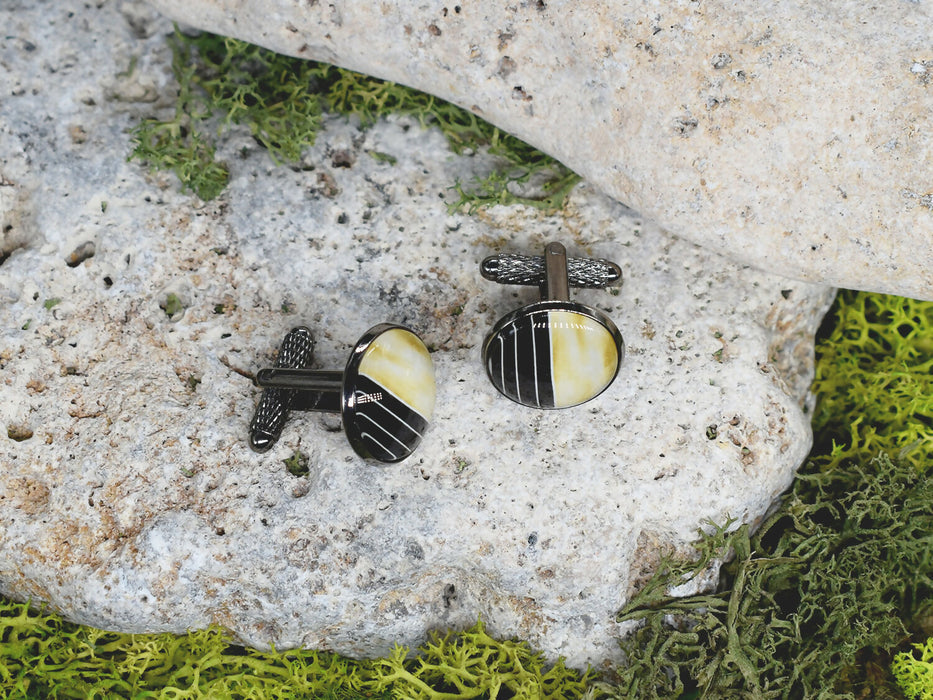 Black Steel Cufflinks with Abstract Glass #76